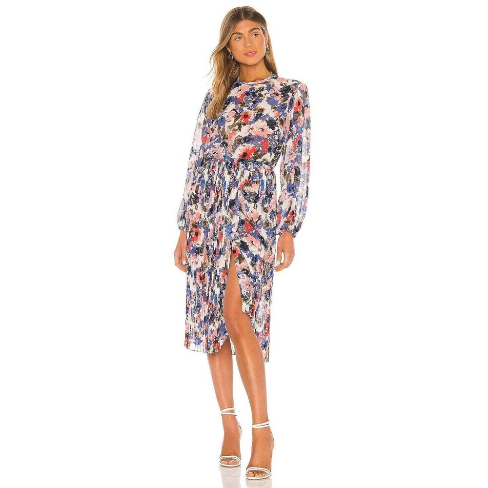 MISA Los Angeles Sz S Juliana Pleated Midi Dress Floral New With Tags